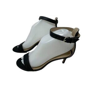 Ann Taylor Black Leather Ankle Strap Heels Size 6M Open Toe Shoes Strappy